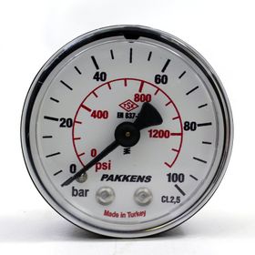 Pakkens 0-100 Bar 63 mm Arkadan Bağlantılı Kuru G 1/4 inç Manometre