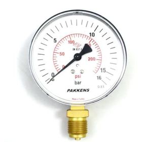 Pakkens 0-16 Bar 100 mm Alttan Bağlantılı Kuru G 1/2 inç Manometre