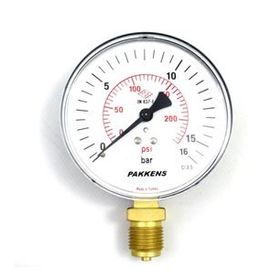 Pakkens 0-16 Bar 160 mm Alttan Bağlantılı Kuru G 1/2 inç Manometre