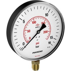 Pakkens 0-16 Bar 160 mm Alttan Bağlantılı Kuru G 1/2 inç Manometre