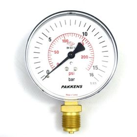Pakkens 0-16 Bar 160 mm Alttan Bağlantılı Kuru G 1/2 inç Manometre