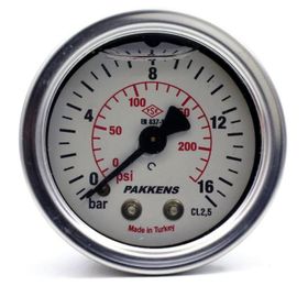 Pakkens 0-16 Bar 50 mm Arkadan Bağlantılı Gliserinli G 1/4 inç Manometre