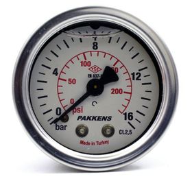 Pakkens 0-16 Bar 50 mm Arkadan Bağlantılı Gliserinli G 1/4 inç Manometre