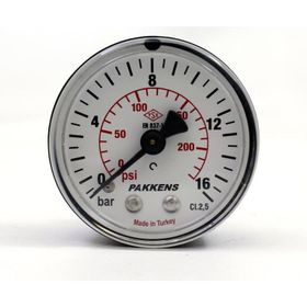 Pakkens 0-16 Bar 50 mm Arkadan Bağlantılı Kuru G 1/8 inç Manometre