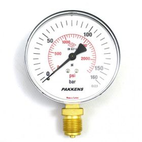 Pakkens 0-160 Bar 100 mm Alttan Bağlantılı Kuru G 1/2 inç Manometre