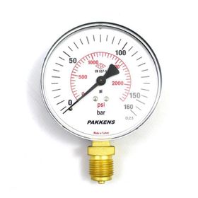 Pakkens 0-160 Bar 100 mm Alttan Bağlantılı Kuru G 1/2 inç Manometre