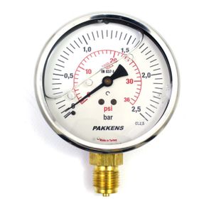 Pakkens 0-2.5 Bar 100 mm Alttan Bağlantılı Gliserinli G 1/2 inç Manometre