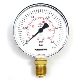 Pakkens 0-2.5 Bar 160 mm Alttan Bağlantılı Kuru G 1/2 inç Manometre