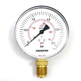 Pakkens 0-2.5 Bar 160 mm Alttan Bağlantılı Kuru G 1/2 inç Manometre
