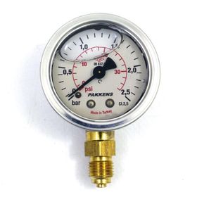 Pakkens 0-2.5 Bar 50 mm Alttan Bağlantılı Gliserinli G 1/4 inç Manometre