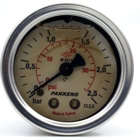 Pakkens 0-2.5 Bar 63 mm Arkadan Bağlantılı Gliserinli G 1/4 inç Manometre