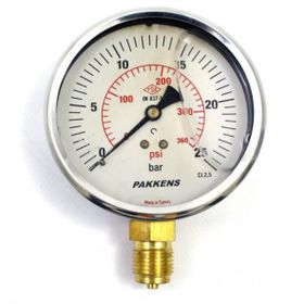 Pakkens 0-25 Bar 100 mm Alttan Bağlantılı Gliserinli G 1/2 inç Manometre