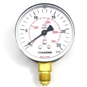 Pakkens 0-25 Bar 100 mm Alttan Bağlantılı Kuru G 1/2 inç Manometre