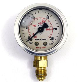 Pakkens 0-25 Bar 50 mm Alttan Bağlantılı Gliserinli G 1/4 inç Manometre