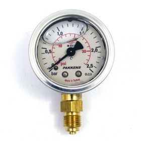 Pakkens 0-25 Bar 50 mm Alttan Bağlantılı Gliserinli G 1/4 inç Manometre