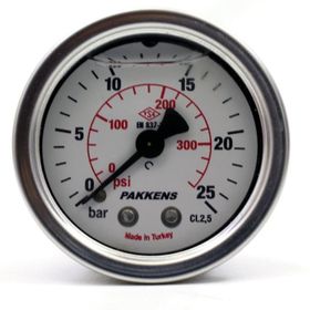 Pakkens 0-25 Bar 50 mm Arkadan Bağlantılı Gliserinli G 1/4 inç Manometre