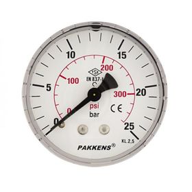 Pakkens 0-25 Bar 50 mm Arkadan Bağlantılı Kuru G 1/8 inç Manometre