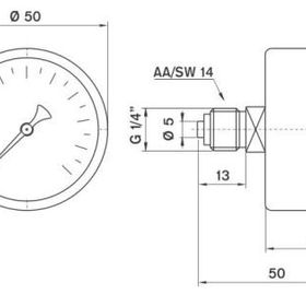 Pakkens 0-25 Bar 50 mm Arkadan Bağlantılı Kuru G 1/8 inç Manometre