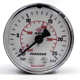 Pakkens 0-25 Bar 50 mm Arkadan Bağlantılı Kuru G 1/8 inç Manometre