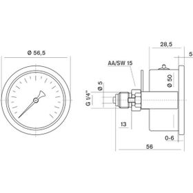 Pakkens 0-25 Bar 50 mm Arkadan Bağlantılı Panotipli Gliserinli G 1/4 inç Manometre