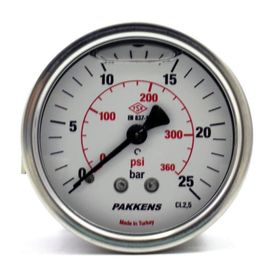 Pakkens 0-25 Bar 50 mm Arkadan Bağlantılı Panotipli Gliserinli G 1/4 inç Manometre