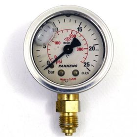 Pakkens 0-25 Bar 63 mm Alttan Bağlantılı Gliserinli G 1/4 inç Manometre