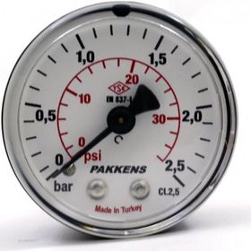 Pakkens 0-25 Bar 63 mm Arkadan Bağlantılı Kuru G 1/4 inç Manometre