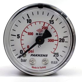 Pakkens 0-25 Bar 63 mm Arkadan Bağlantılı Kuru G 1/4 inç Manometre