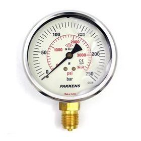 Pakkens 0-250 Bar 100 mm Alttan Bağlantılı Gliserinli G 1/2 inç Manometre