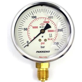 Pakkens 0-250 Bar 100 mm Alttan Bağlantılı Gliserinli G 1/2 inç Manometre