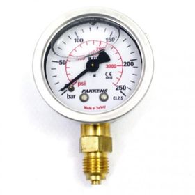 Pakkens 0-250 Bar 50 mm Alttan Bağlantılı Gliserinli G 1/4 inç Manometre