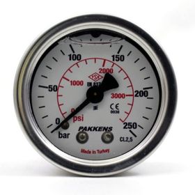 Pakkens 0-250 Bar 50 mm Arkadan Bağlantılı Gliserinli G 1/4 inç Manometre