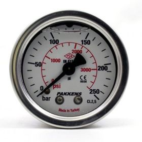 Pakkens 0-250 Bar 50 mm Arkadan Bağlantılı Gliserinli G 1/4 inç Manometre