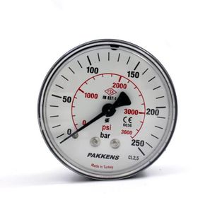 Pakkens 0-250 Bar 50 mm Arkadan Bağlantılı Kuru G 1/8 inç Manometre