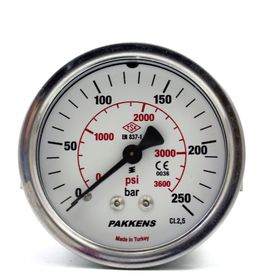 Pakkens 0-250 Bar 63 mm Arkadan Bağlantılı Panotipi Kuru G 1/4 inç Manometre