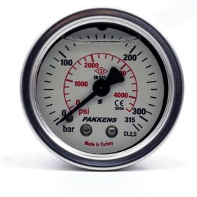 Pakkens 0-315 Bar 50 mm Arkadan Bağlantılı Gliserinli G 1/4 inç Manometre