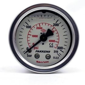 Pakkens 0-315 Bar 50 mm Arkadan Bağlantılı Gliserinli G 1/4 inç Manometre