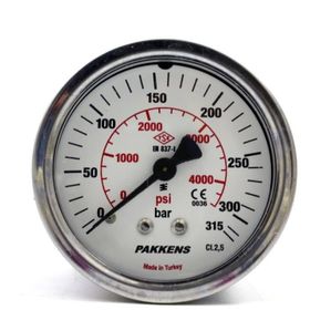 Pakkens 0-315 Bar 50 mm Panotipi Arkadan Bağlantılı Kuru G 1/8 inç Manometre