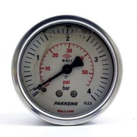 Pakkens 0-4 Bar 50 mm Arkadan Bağlantılı Gliserinli G 1/4 inç Manometre
