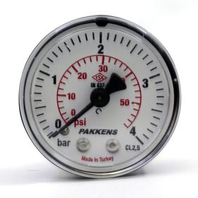 Pakkens 0-4 Bar 50 mm Arkadan Bağlantılı Kuru G 1/8 inç Manometre