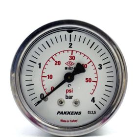 Pakkens 0-4 Bar 50 mm Panotipi Arkadan Bağlantılı Kuru G 1/8 inç Manometre