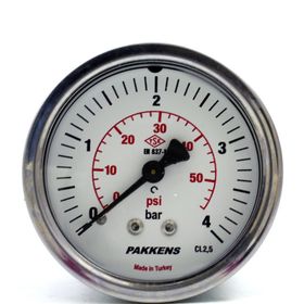 Pakkens 0-4 Bar 50 mm Panotipi Arkadan Bağlantılı Kuru G 1/8 inç Manometre