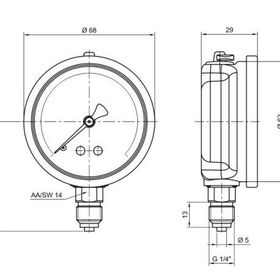 Pakkens 0-4 Bar 63 mm Alttan Bağlantılı Gliserinli G 1/4 inç Manometre