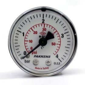 Pakkens 0-4 Bar 63 mm Arkadan Bağlantılı Kuru G 1/4 inç Manometre