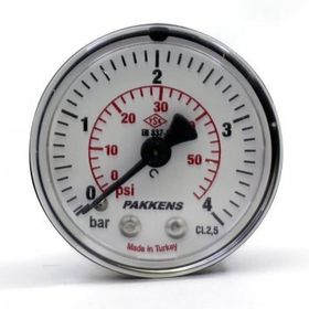 Pakkens 0-4 Bar 63 mm Arkadan Bağlantılı Kuru G 1/4 inç Manometre
