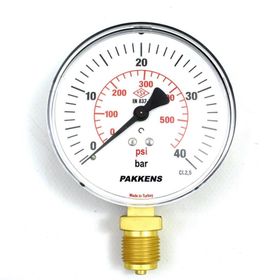 Pakkens 0-40 Bar 100 mm Alttan Bağlantılı Kuru G 1/2 inç Manometre