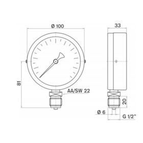Pakkens 0-40 Bar 100 mm Alttan Bağlantılı Kuru G 1/2 inç Manometre