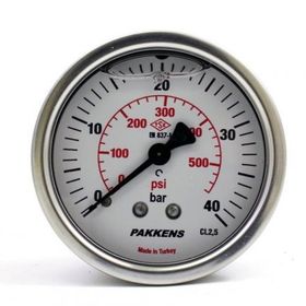 Pakkens 0-40 Bar 50 mm Arkadan Bağlantılı Gliserinli G 1/4 inç Manometre