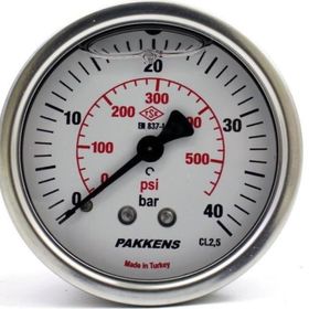 Pakkens 0-40 Bar 50 mm Arkadan Bağlantılı Gliserinli G 1/4 inç Manometre