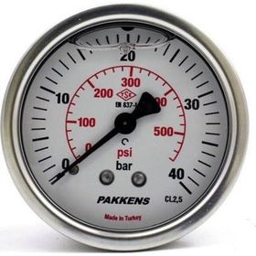 Pakkens 0-40 Bar 50 mm Arkadan Bağlantılı Gliserinli G 1/4 inç Manometre